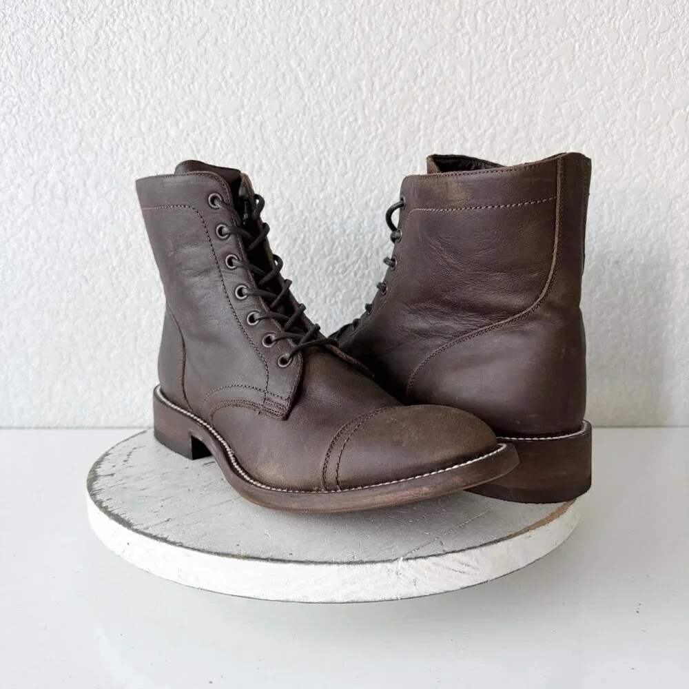 NEW Lane Mens Brown Ankle Boots Size 10 Lace-up Casual Genuine Leather Sole